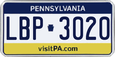 PA license plate LBP3020
