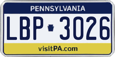 PA license plate LBP3026