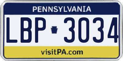 PA license plate LBP3034