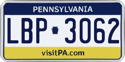 PA license plate LBP3062