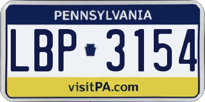 PA license plate LBP3154