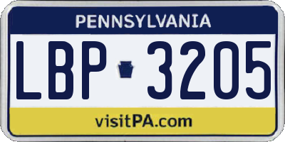 PA license plate LBP3205