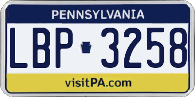 PA license plate LBP3258