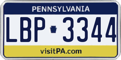 PA license plate LBP3344