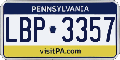 PA license plate LBP3357
