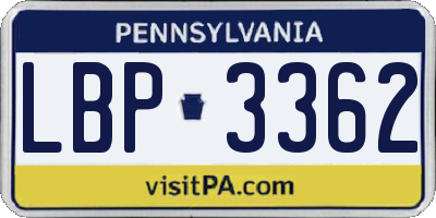 PA license plate LBP3362