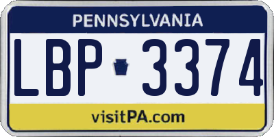 PA license plate LBP3374