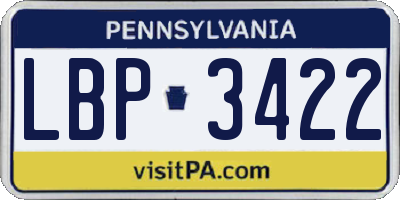 PA license plate LBP3422
