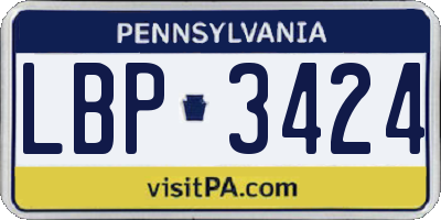 PA license plate LBP3424