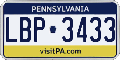 PA license plate LBP3433