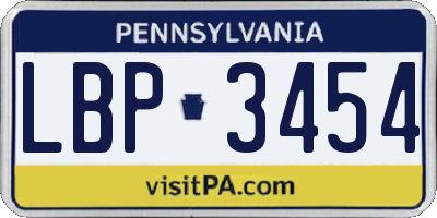 PA license plate LBP3454