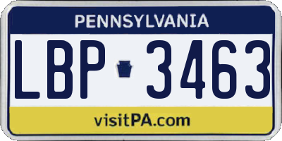 PA license plate LBP3463