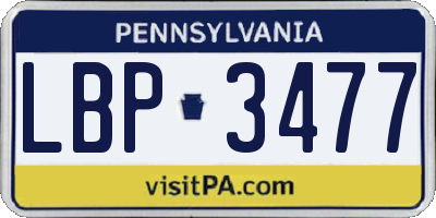 PA license plate LBP3477