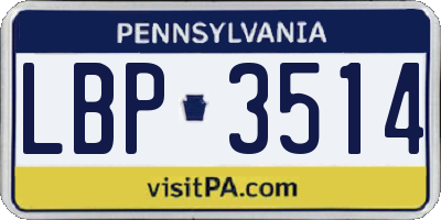 PA license plate LBP3514