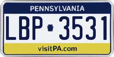 PA license plate LBP3531