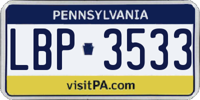 PA license plate LBP3533