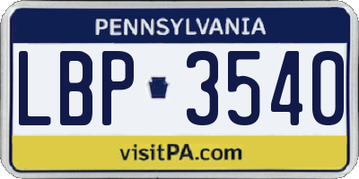 PA license plate LBP3540
