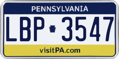 PA license plate LBP3547