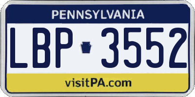 PA license plate LBP3552