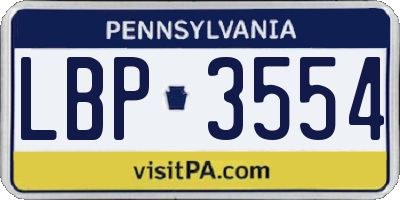PA license plate LBP3554