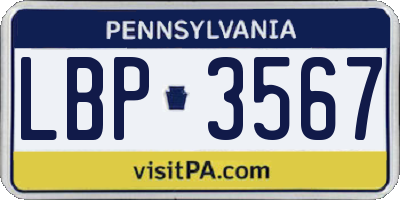 PA license plate LBP3567