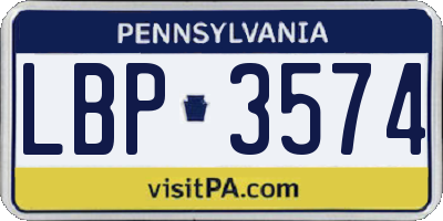 PA license plate LBP3574