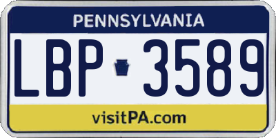 PA license plate LBP3589