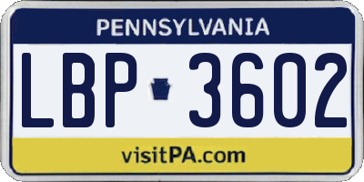 PA license plate LBP3602