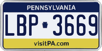 PA license plate LBP3669
