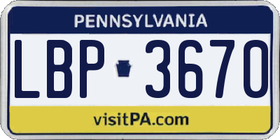 PA license plate LBP3670
