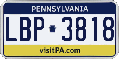 PA license plate LBP3818
