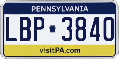 PA license plate LBP3840