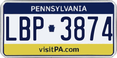PA license plate LBP3874