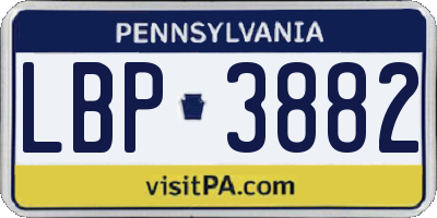 PA license plate LBP3882