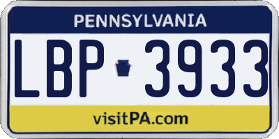 PA license plate LBP3933