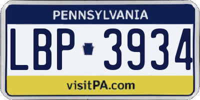 PA license plate LBP3934