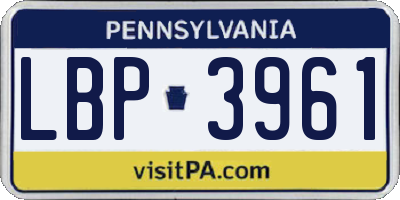 PA license plate LBP3961