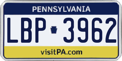 PA license plate LBP3962