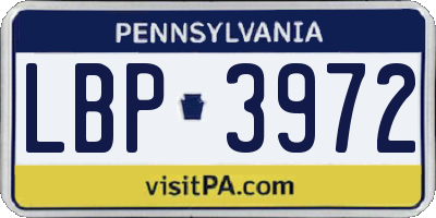 PA license plate LBP3972