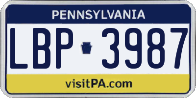 PA license plate LBP3987