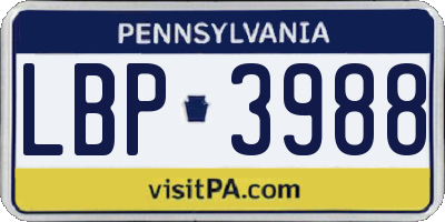 PA license plate LBP3988