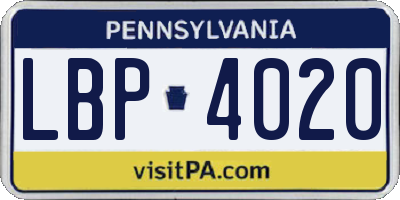 PA license plate LBP4020