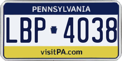PA license plate LBP4038