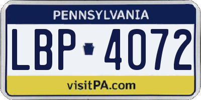 PA license plate LBP4072