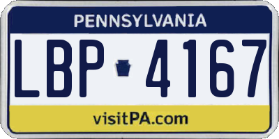 PA license plate LBP4167