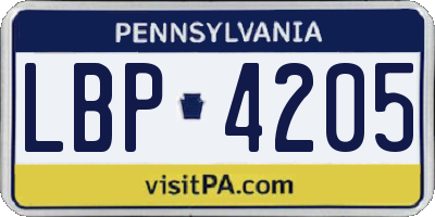 PA license plate LBP4205