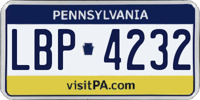 PA license plate LBP4232