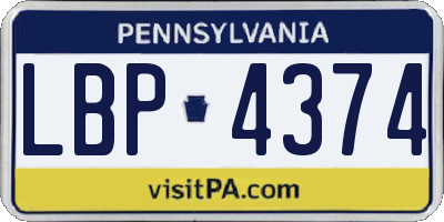 PA license plate LBP4374