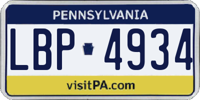 PA license plate LBP4934