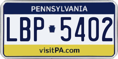 PA license plate LBP5402